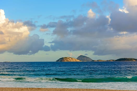 View of Cagarras islands in front off Ipanema beach in Rio de Janeiro, Brazil