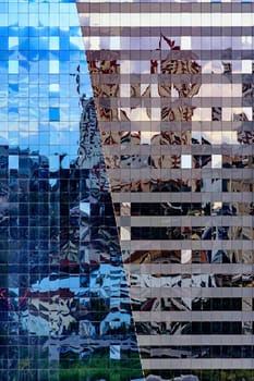 Detail of glass facade of office building in the downtown of the city of Belo Horizonte in Minas Gerais