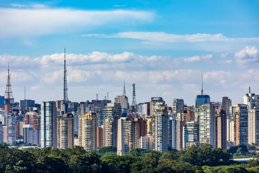 Buildings, towers and communication antennas in view of the financial center of the city of Sao Paulo, Brazil