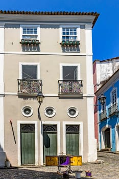 Streets, houses and slopes of the historic district of Pelourinho in the city of Salvador, Bahia state, Brazil