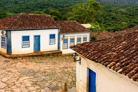 Streets and slopes with cobblestones and old colonial-style houses in the city of Tiradentes, state of Minas Gerais