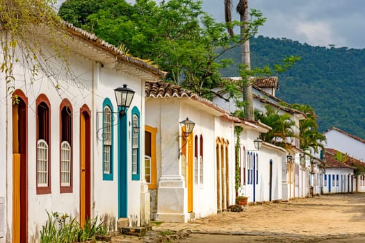 Streets of cobblestone and old houses in colonial style on the streets of the old and historic city of Paraty founded in the 17th century on the coast of the state of Rio de Janeiro, Brazil