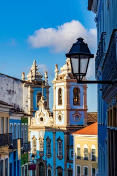 Colorful streets, houses and church in the historic district of Pelourinho in the city of Salvador in Bahia