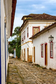 Streets, houses and cobblestones in the historic city of Paraty on the coast of Rio de Janeiro