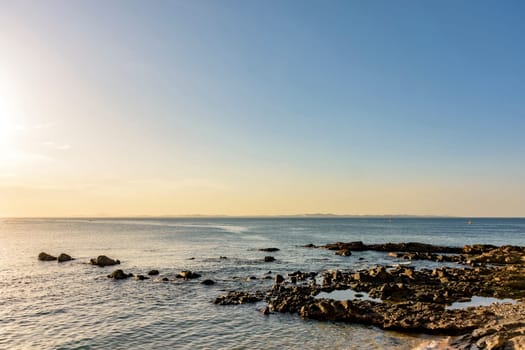 Sunset in the calm waters of All Saints Bay in the city of Salvador in Bahia