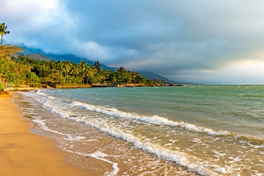 Sunset on one of the paradisiacal beaches on the island of Ilhabela in Sao Sebastiao on the north coast of the state of São Paulo