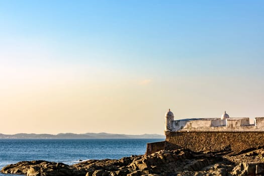 Walls and watchtowers of the fortress of Santa Maria in the bay of Todos os Santos in Salvador, Bahia