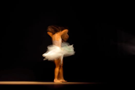 Young dancer with motion blurred during presentation of modern dance show