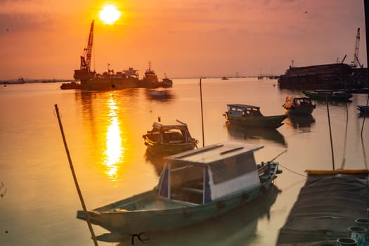 December 10, 2022. Morning at the Kroman Traditional Dock, Gresik, East Java, Indonesia
