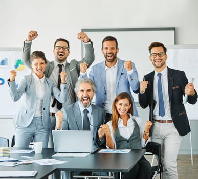 group of business people team celebrating toghether in the office