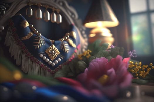 Culture of Ukraine, authenticity, uniqueness, independence and endurance. Local things, clothes, terrain. Yellow Ukrainian symbols, villages. High quality Generative AI .