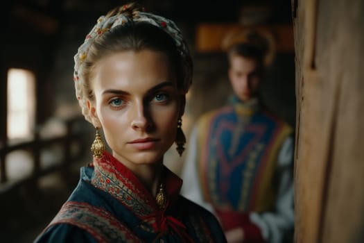 Culture of Ukraine, authenticity, uniqueness, independence and endurance. Local things, clothes, terrain. Yellow Ukrainian symbols, villages. High quality Generative AI .