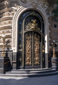Ornate carved golden door to Centro Naval in Buenos Aires in Argentina