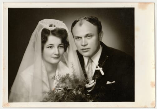 THE CZECHOSLOVAK SOCIALIST REPUBLIC - CIRCA 1970s: Vintage photo of newlyweds.