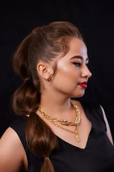 portrait shot of a young Ukrainian woman on the background, after make-up and hairstyle, for clothing advertising.