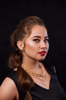 portrait shot of a young Ukrainian woman on the background, after make-up and hairstyle, for clothing advertising.