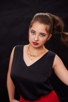 portrait shot of a young Ukrainian woman on the background, after make-up and hairstyle, for clothing advertising.