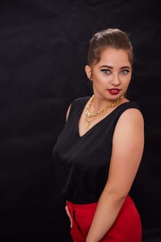 portrait shot of a young Ukrainian woman on the background, after make-up and hairstyle, for clothing advertising.