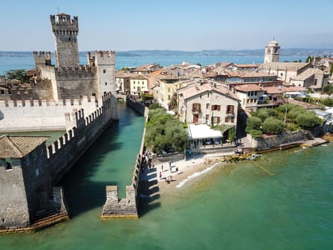 Scallgero Castle Aerial shots Sirmione Lake Garda Italy. High quality photo