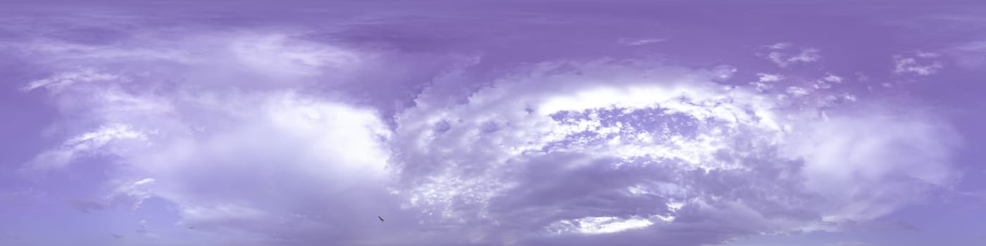 Sky panorama with Cirrus clouds in Seamless spherical equirectangular format. Full zenith for use in 3D graphics, game and editing aerial drone 360 degree panoramas for sky replacement