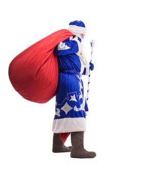 Father Christmas with red big bag. Isolated on white
