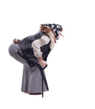 Horrible Baba Yaga in old clothes. Isolated on white