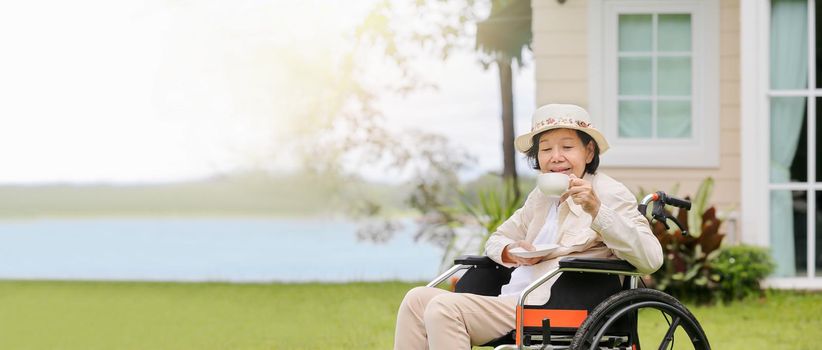 elderly woman relax in backyard