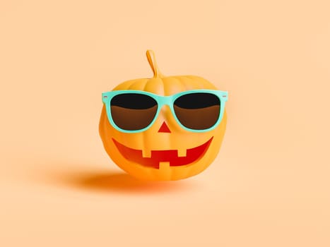 pumpkin with a happy face and sunglasses. minimal halloween concept. 3d rendering