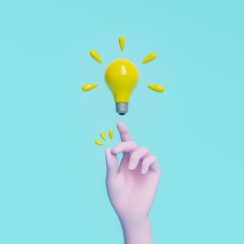 hand snapping fingers with light bulb floating on top in minimal concept of great idea. 3d rendering