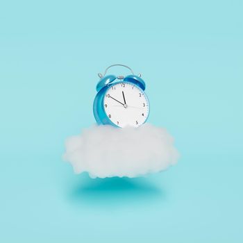alarm clock on top of a cloud. minimal concept of time and rest. 3d rendering