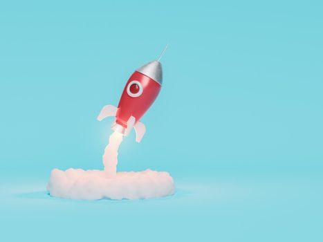 toy rocket taking off with smoke coming out of it. concept of education and success . 3d rendering