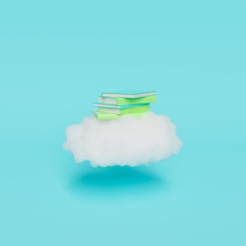 books on top of a cloud. minimal concept of education and back to school. 3d rendering