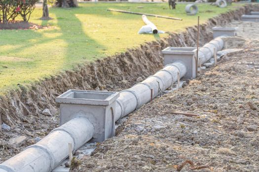 Concrete pipe on construction site