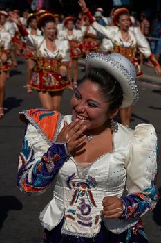 ARICA, CHILE - JANUARY 22, 2016: Caporales dance group performing at the annual Carnaval Andino con la Fuerza del Sol in Arica, Chile.