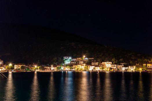 Greece, Pelion, the harbor of Agia Kiriaki at night sky