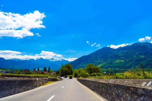 Road near the mountains in Vaduz, Oberland Liechtenstein.