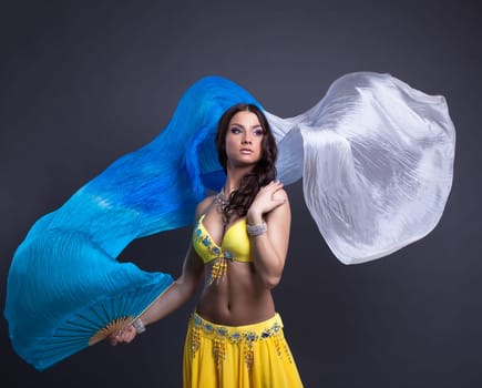 Portrait of brunette woman performing arabic dance