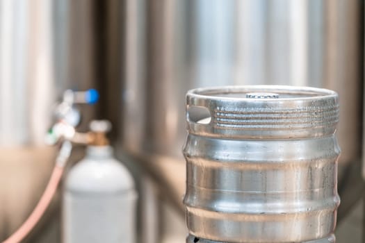 aluminium beer barrel in a brewery. High quality photo