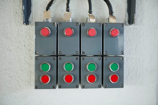 Panel with switches on wall, close-up