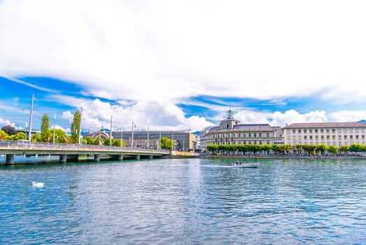 Bridge in the Lake Lucerne near city Lucerne, Luzern Switzerland.