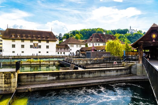 Chapel bridge in the center of Lucerne, Luzern, Switzerland.