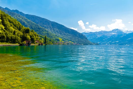 Lake Thun and mountains, Thunersee Bern Switzerland.