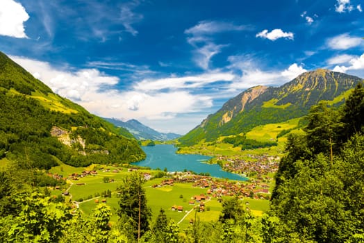 Village near Lake Lungern, Lungerersee, Obwalden Switzerland.