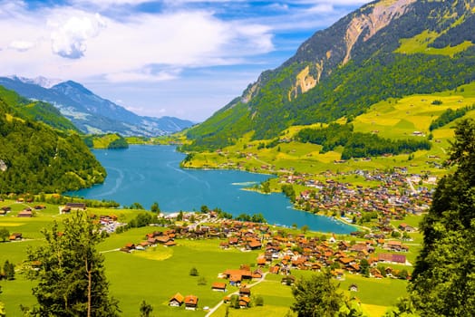 Village near Lake Lungern, Lungerersee, Obwalden Switzerland.