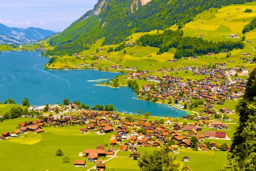 Village near Lake Lungern, Lungerersee, Obwalden Switzerland.