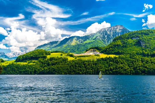 Windsurfers in the lake, Alpnachstadt, Alpnach Obwalden Switzerland.