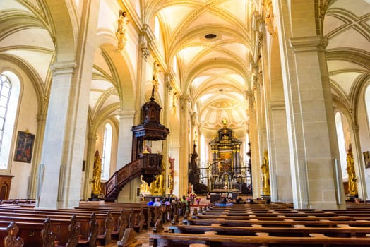Interior of Hofkirche church St. Leodegar in the center of Lucerne, Luzern Switzerland.