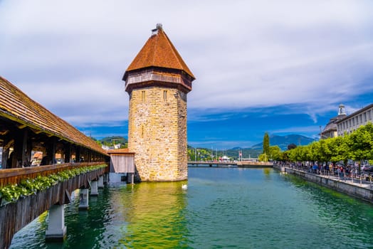 Chapel bridge in the center of Lucerne, Luzern, Switzerland.