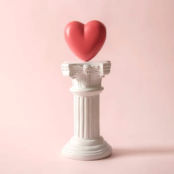 An antique Roman column with the symbol of the romantic heart. A minimal playful concept about a couple's love and relationship. High quality photo