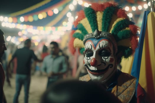 Colombian festival, masks, authentic local outfits, big boots, bright colors, slashed faces. carnival. High quality 3d illustration. Generative AI